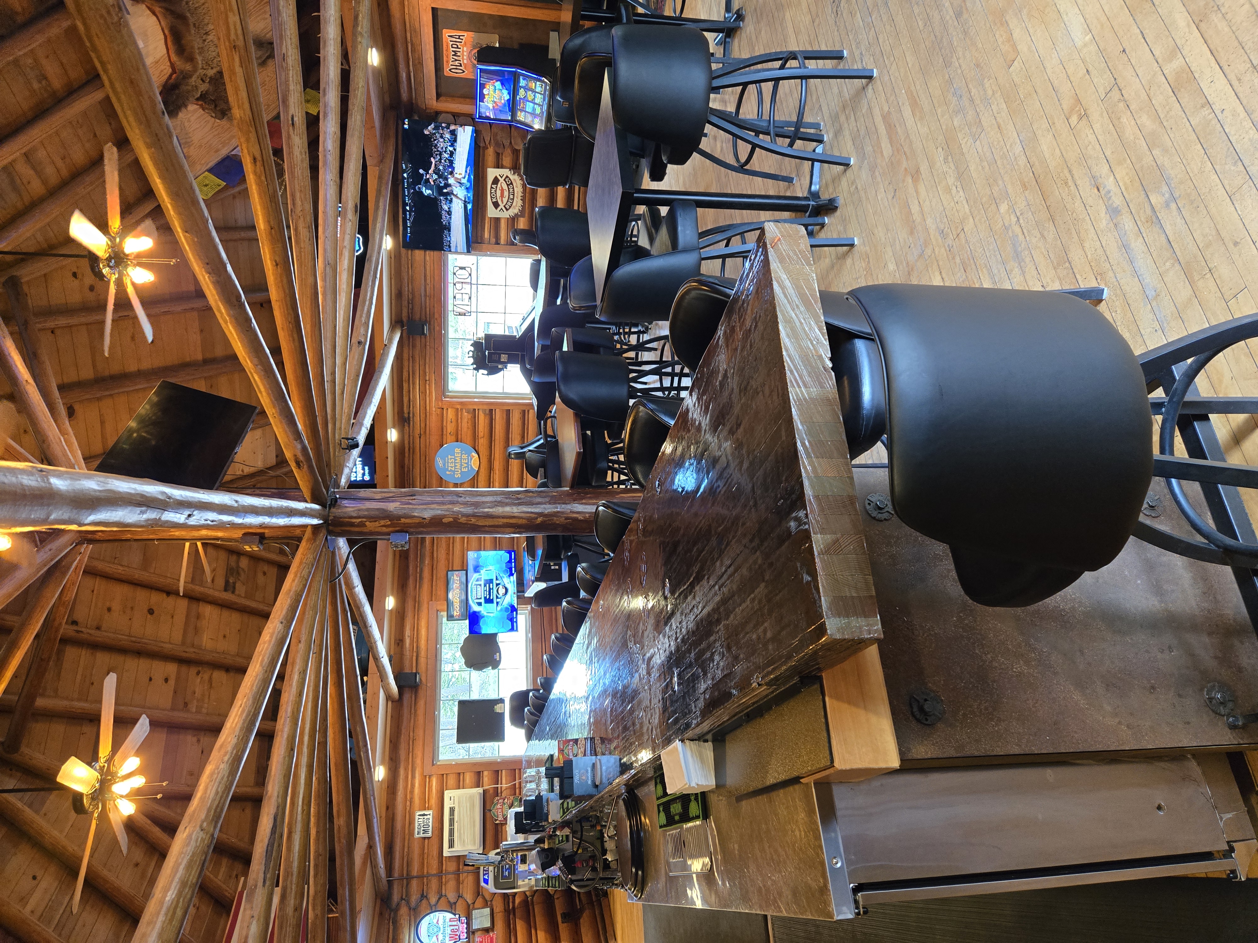 Interior seating area at Basecamp in Seeley Lake Montana