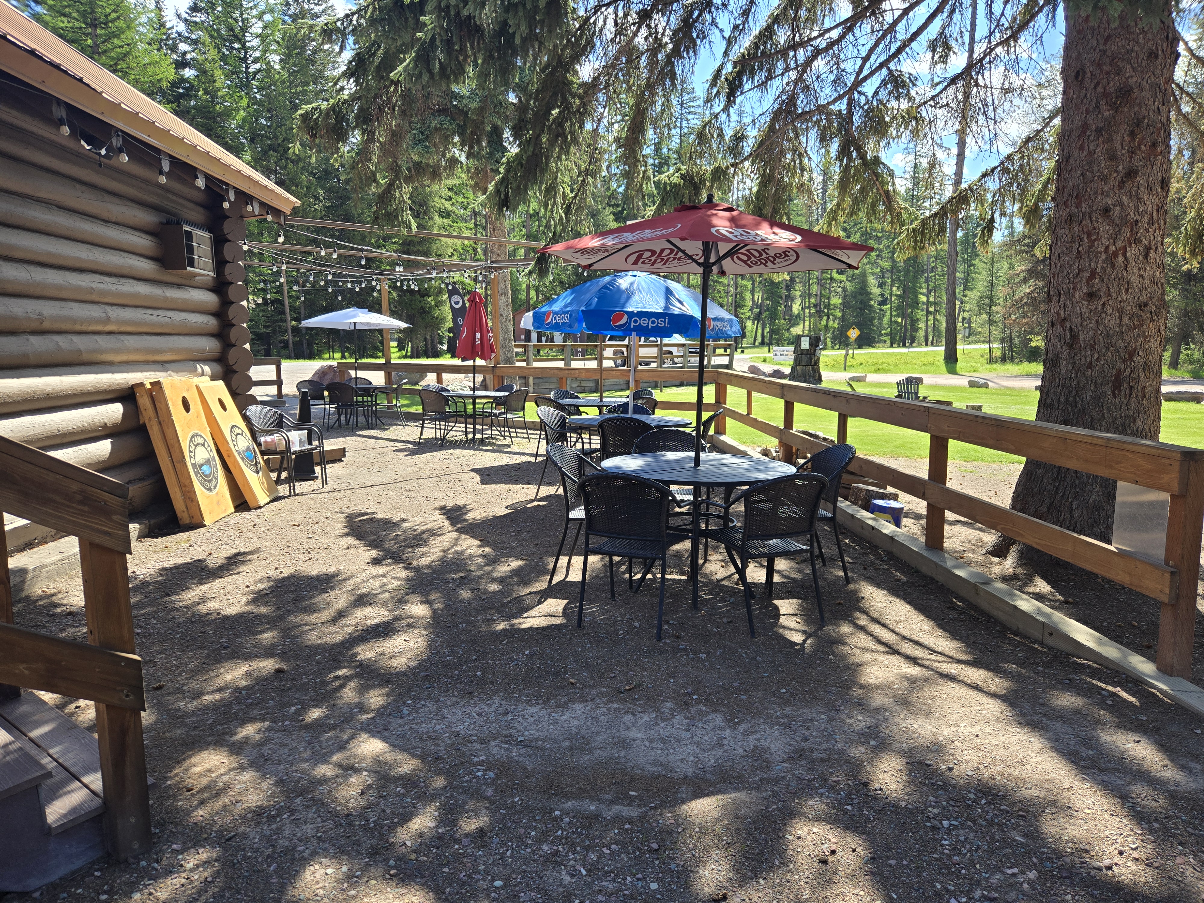 Patio seating at Basecamp in Seeley Lake Montana